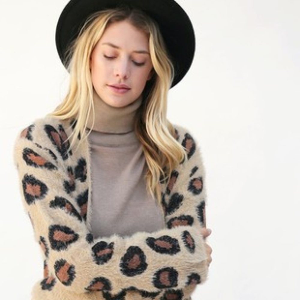 LEOPARD LONG FUZZY CASUAL CARDIGAN